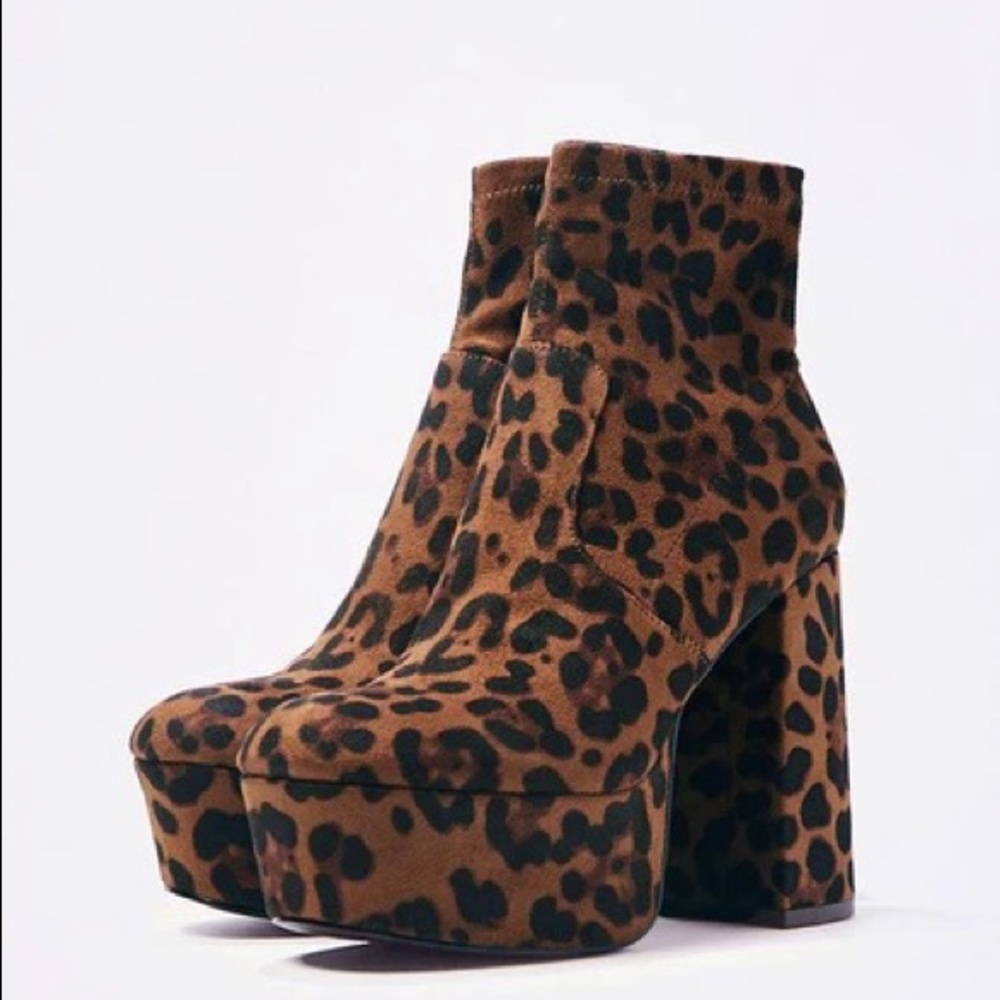 Faux Suede Leopard Platform Boots